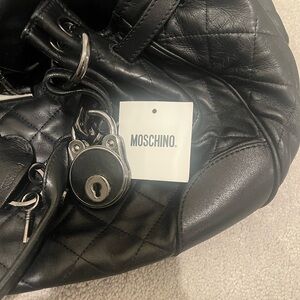 Moschino super soft leather Black Quilted Bag with Heart Charm